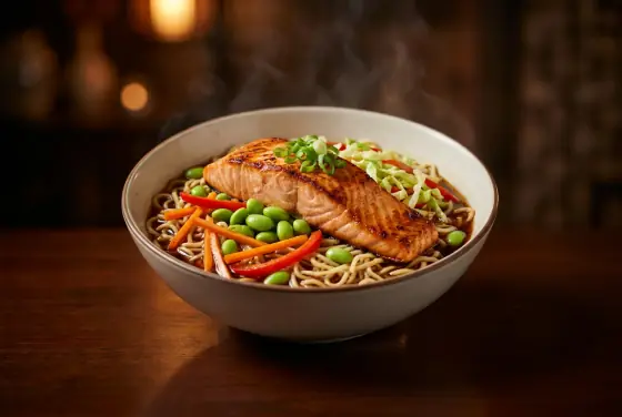 Grilled Salmon Noodle Bowl